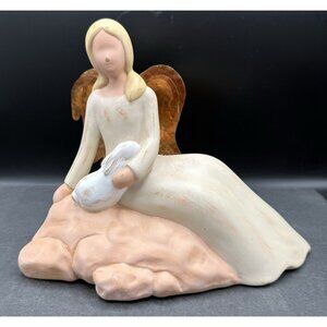 Vintage 2002 Gentle Souls Natures Guardian Angel W/ Rabbit Figurine Copper Wings